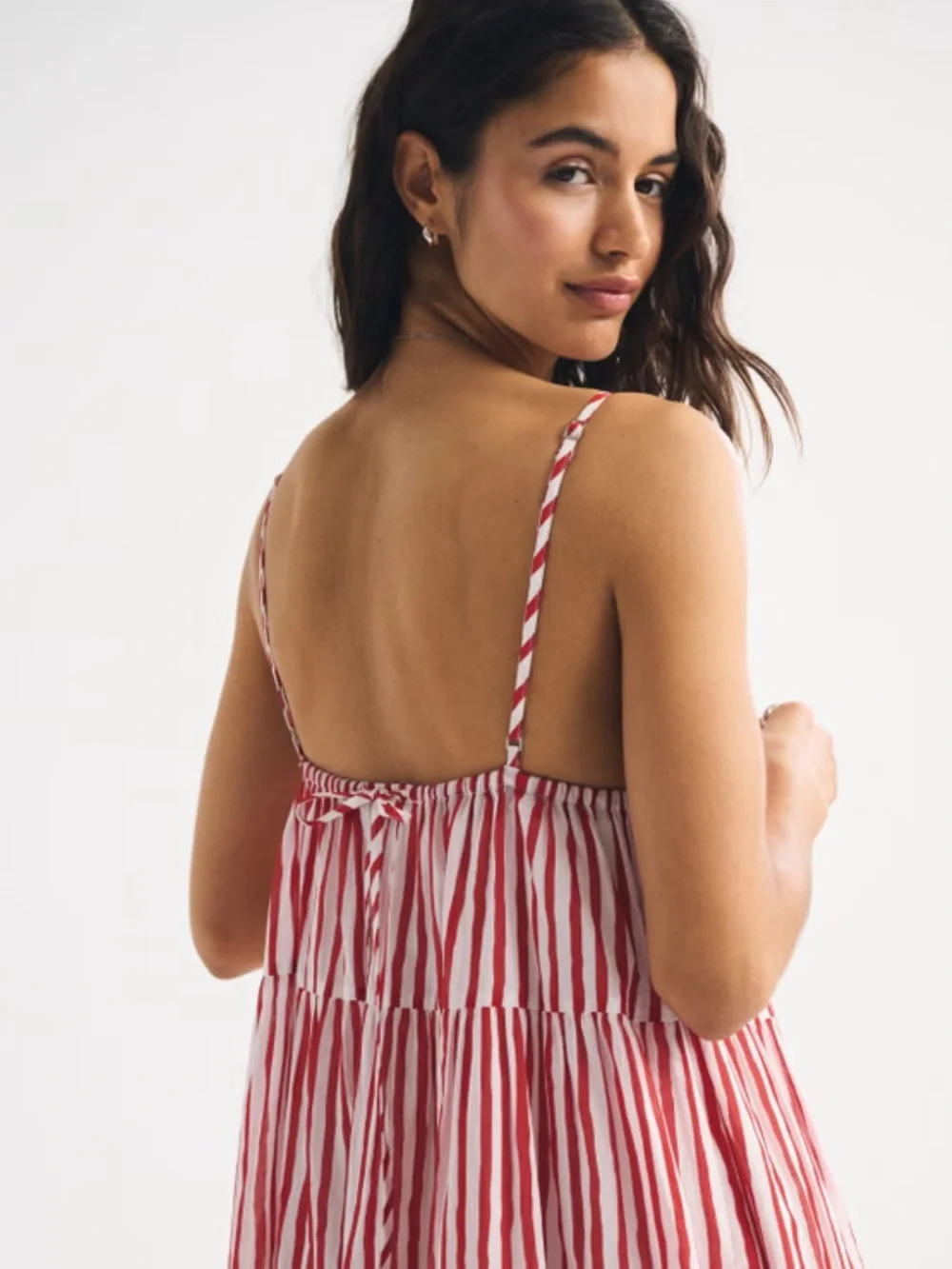 NWT Abercrombie Bra-Free V-Neck Tiered Striped Flowy Maxi Dress